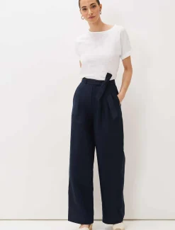 Trousers & Shorts^Phase Eight Aaliyah Linen Belted Wide Leg Trouser Navy