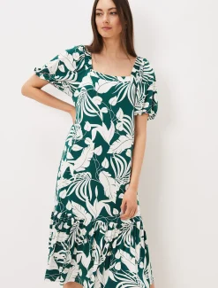 Dresses^Phase Eight Aayra Palm Print Midaxi Dress Peacock