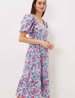 Dresses^Phase Eight Abbiana Cotton Floral Midi Dress Multi-Coloured