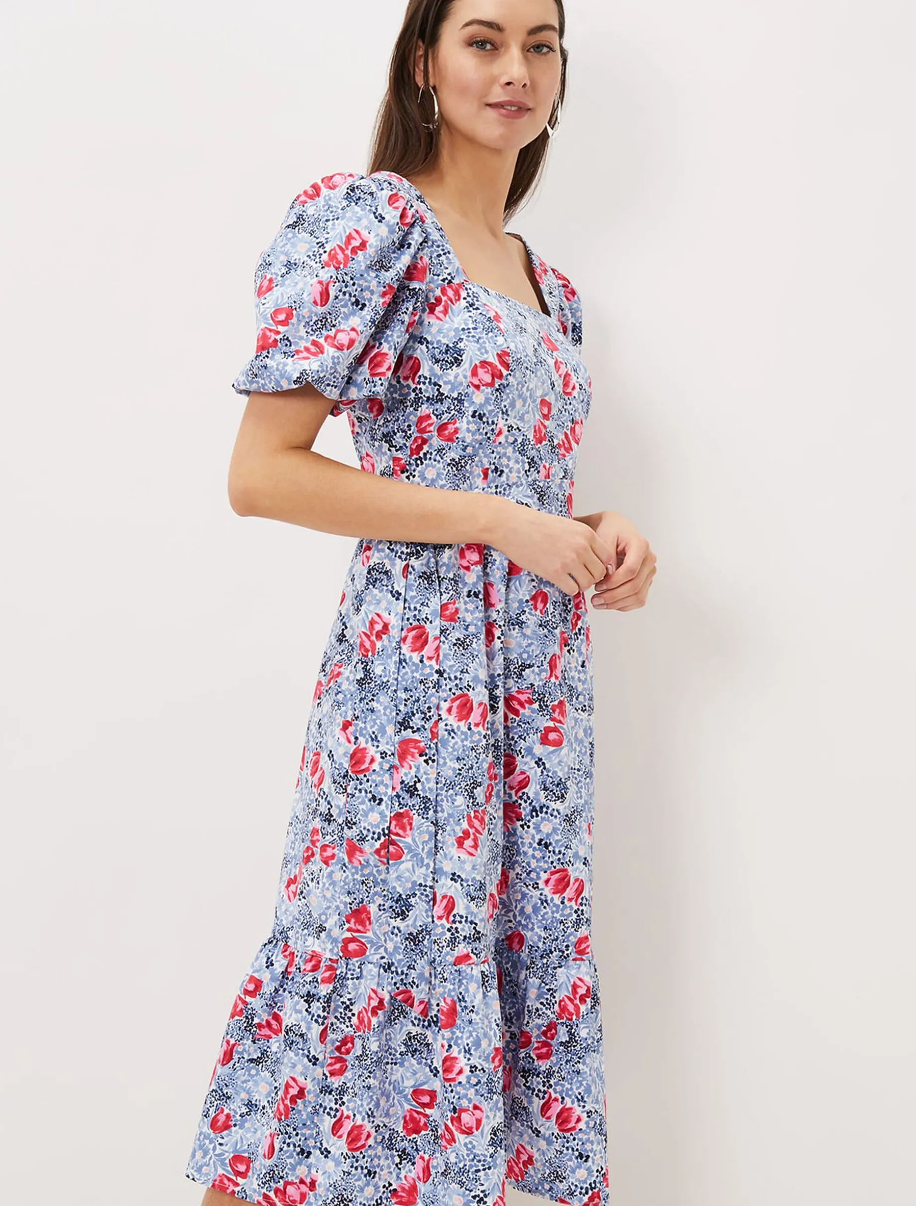 Dresses^Phase Eight Abbiana Cotton Floral Midi Dress Multi-Coloured