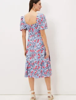 Dresses^Phase Eight Abbiana Cotton Floral Midi Dress Multi-Coloured