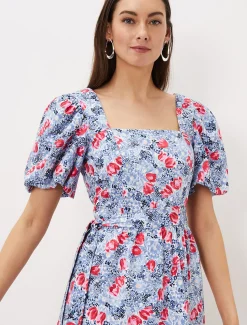Dresses^Phase Eight Abbiana Cotton Floral Midi Dress Multi-Coloured