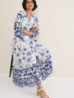 Dresses^Phase Eight Abriella Floral Midi Dress Blue/White