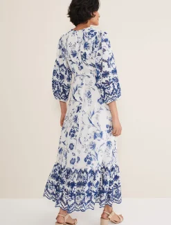 Dresses^Phase Eight Abriella Floral Midi Dress Blue/White
