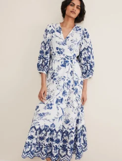 Dresses^Phase Eight Abriella Floral Midi Dress Blue/White