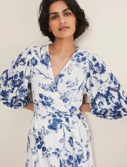 Dresses^Phase Eight Abriella Floral Midi Dress Blue/White