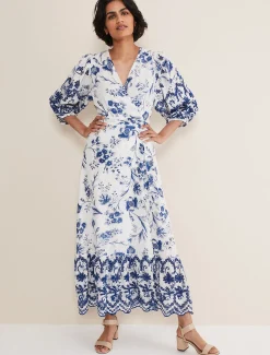 Dresses^Phase Eight Abriella Floral Midi Dress Blue/White