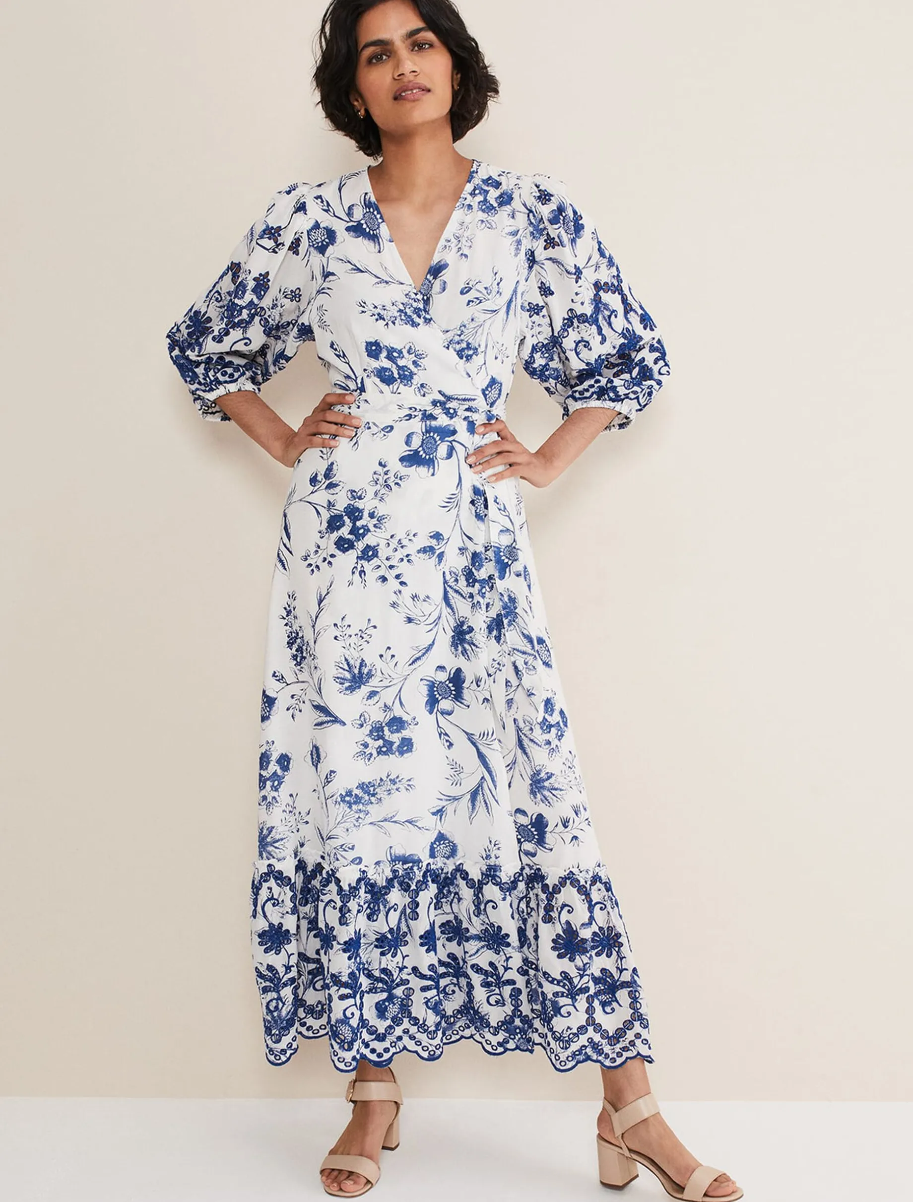 Dresses^Phase Eight Abriella Floral Midi Dress Blue/White