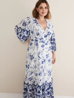 Dresses^Phase Eight Abriella Floral Midi Dress Blue/White