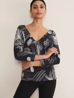 Knitwear^Phase Eight Adara Linear Zip Neck Print Jumper Black/Multi