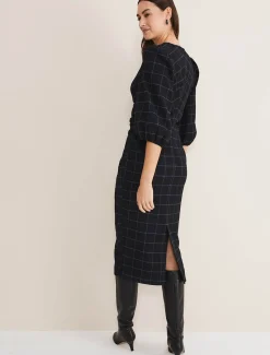 Dresses^Phase Eight Addison Check Ruched Dress Black/Blue