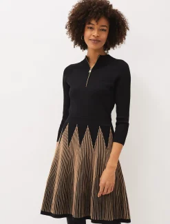Dresses^Phase Eight Adele Knitted Fit And Flare Dress Camel/Black