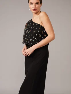 Dresses^Phase Eight Adele Sequinned One Shoulder Dress Black