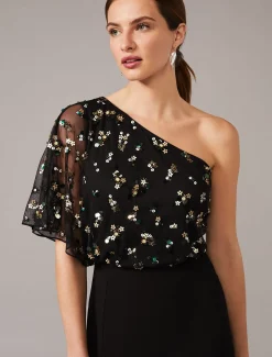 Dresses^Phase Eight Adele Sequinned One Shoulder Dress Black