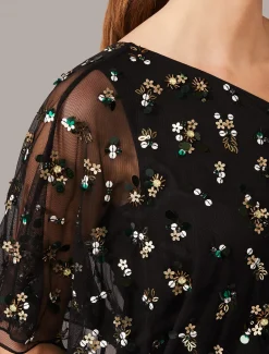 Dresses^Phase Eight Adele Sequinned One Shoulder Dress Black