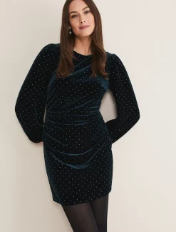 Dresses^Phase Eight Adele Studded Velvet Dress Dark Teal