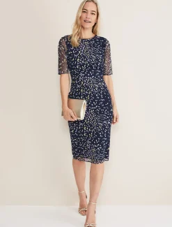 Dresses^Phase Eight Aileena Embroidered Dress Navy/Multi