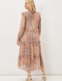 Dresses^Phase Eight Ailsa Geometric Print Chiffon Midi Dress Pink Multi