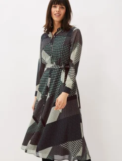 Dresses^Phase Eight Alaina Print Shirt Dress Navy/Multi
