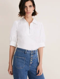 Shirts & Blouses^Phase Eight Alannah Puff Sleeve Zip Collar Blouse White