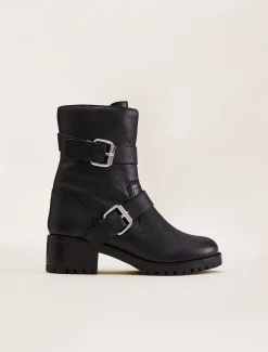 Heels^Phase Eight Alaska Leather Biker Boots Black