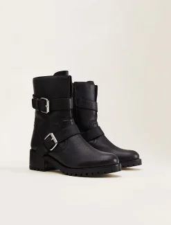 Heels^Phase Eight Alaska Leather Biker Boots Black