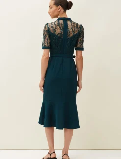 Dresses^Phase Eight Alesia Lace Bodice Belted Dress Dark Teal