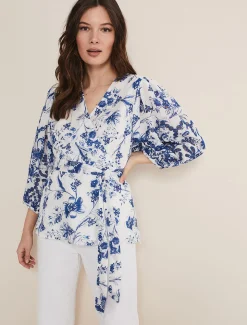 Shirts & Blouses^Phase Eight Alice Embroidered Blouse Blue/White