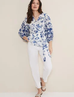 Shirts & Blouses^Phase Eight Alice Embroidered Blouse Blue/White