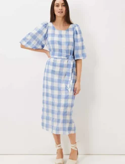 Dresses^Phase Eight Alina Check Midi Dress Blue/White