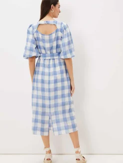 Dresses^Phase Eight Alina Check Midi Dress Blue/White