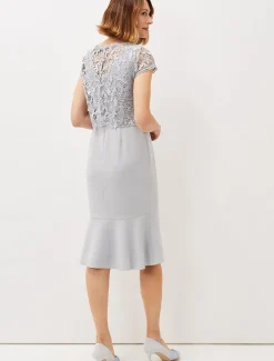 Dresses^Phase Eight Alisha Double Layer Lace Peplum Dress Mineral