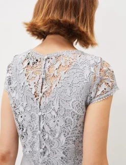 Dresses^Phase Eight Alisha Double Layer Lace Peplum Dress Mineral