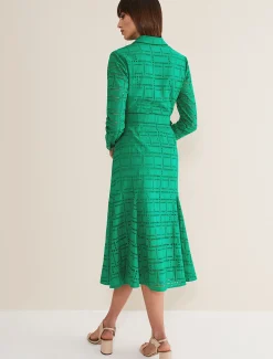 Dresses^Phase Eight Amalie Broderie Shirt Midi Dress Green