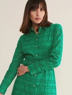 Dresses^Phase Eight Amalie Broderie Shirt Midi Dress Green