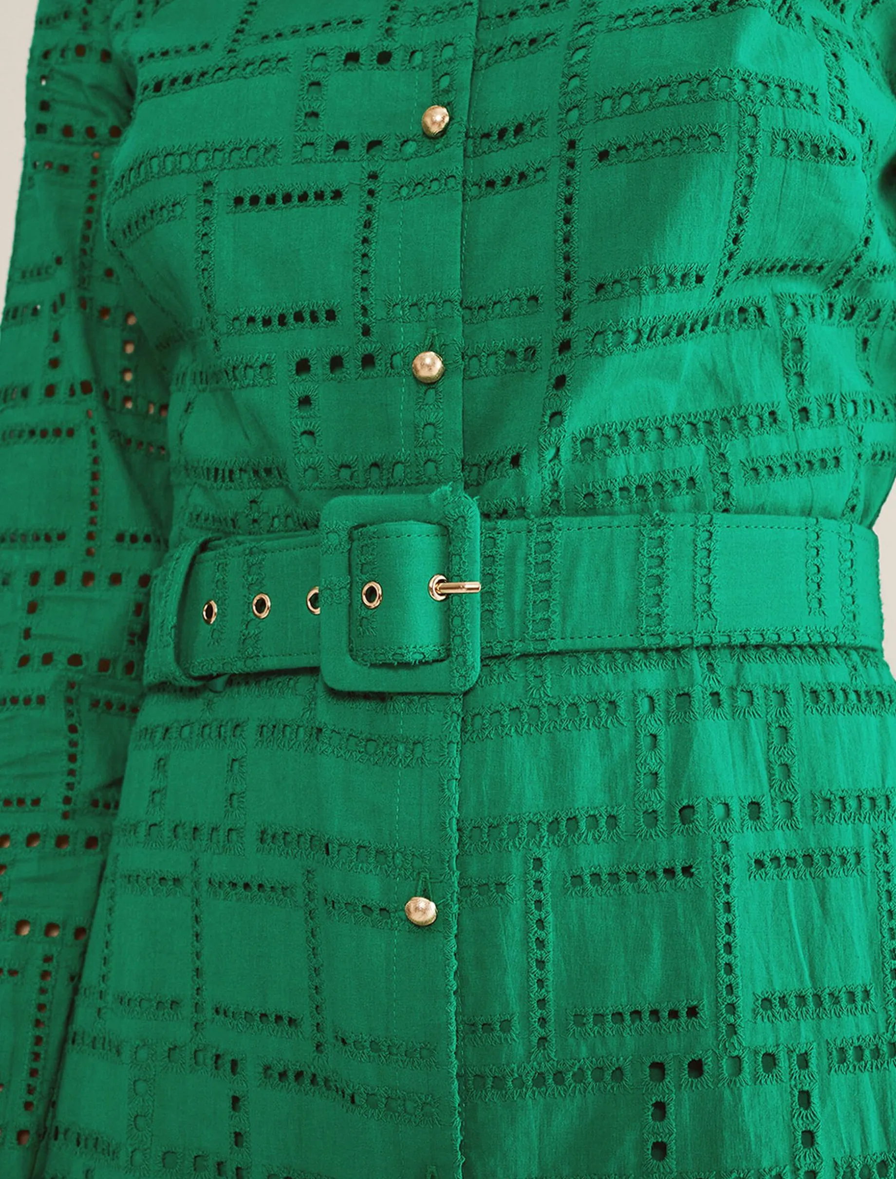 Dresses^Phase Eight Amalie Broderie Shirt Midi Dress Green