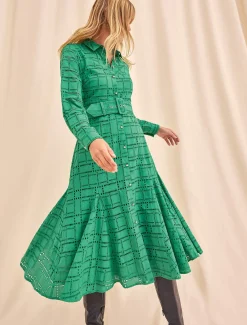 Dresses^Phase Eight Amalie Broderie Shirt Midi Dress Green