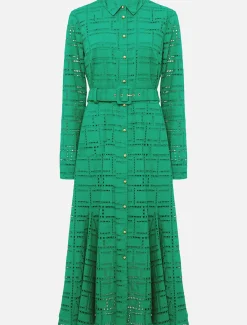Dresses^Phase Eight Amalie Broderie Shirt Midi Dress Green