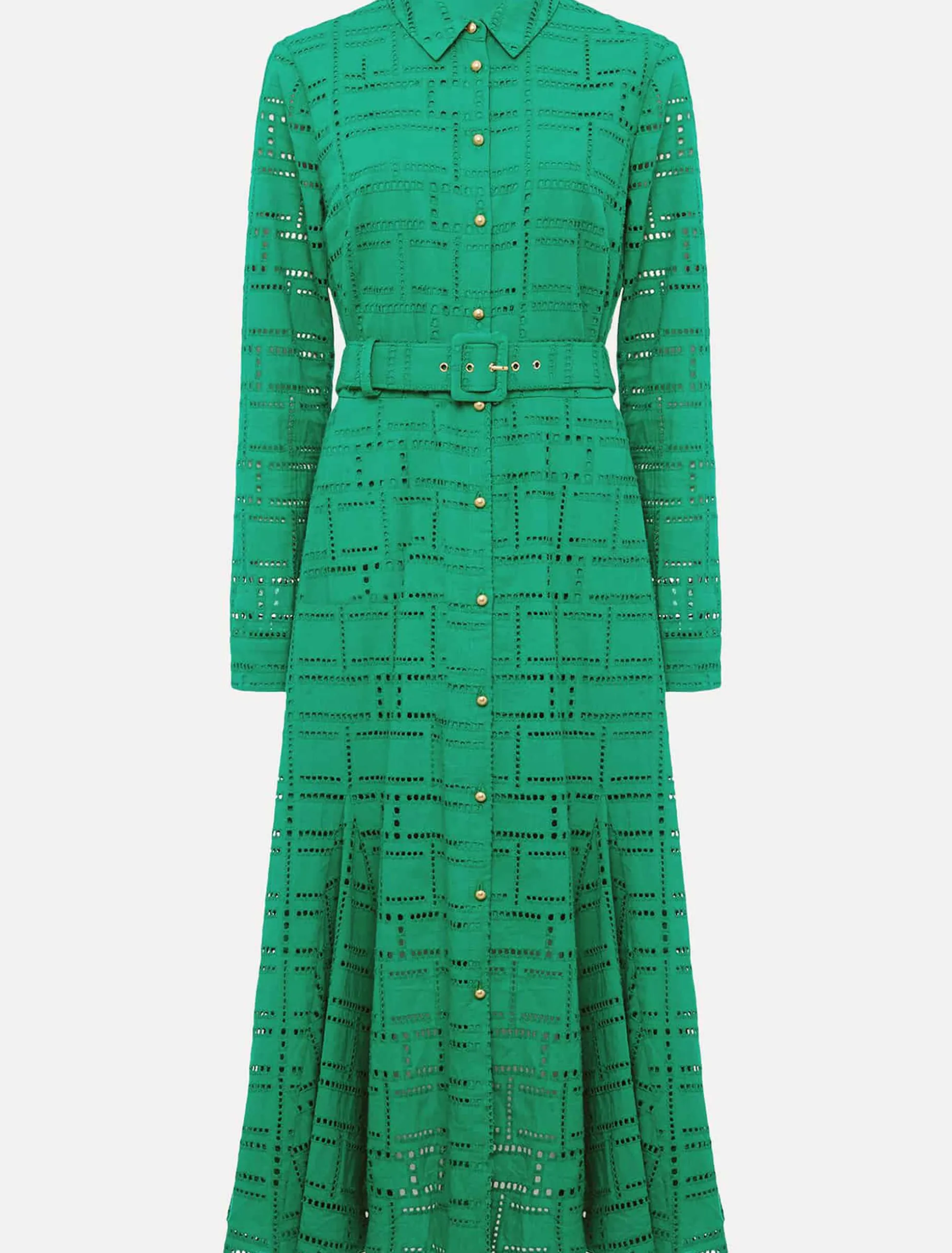 Dresses^Phase Eight Amalie Broderie Shirt Midi Dress Green