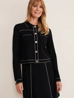 Jackets^Phase Eight Amaya Contrast Stitch Knit Jacket Black