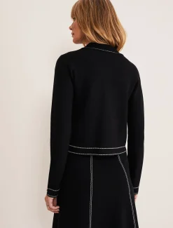 Jackets^Phase Eight Amaya Contrast Stitch Knit Jacket Black
