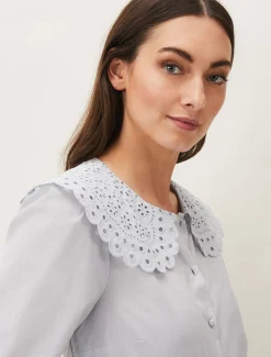 Shirts & Blouses^Phase Eight Amelia Oversized Embroidered Collar Blouse Soft Blue
