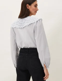 Shirts & Blouses^Phase Eight Amelia Oversized Embroidered Collar Blouse Soft Blue