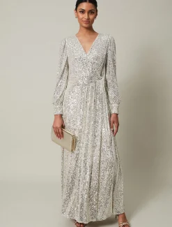Dresses^Phase Eight Amily Sequin Maxi Dress Silver