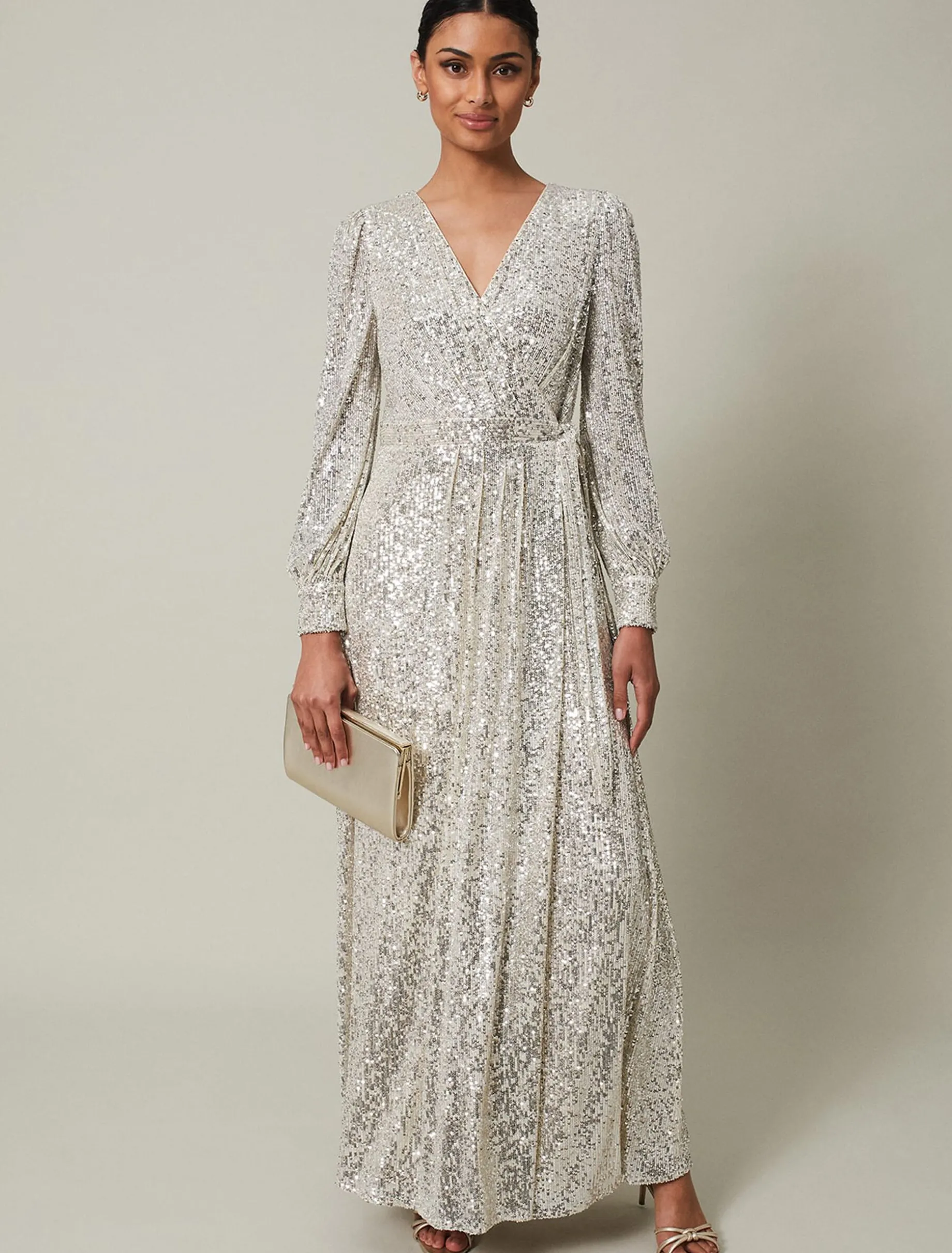 Dresses^Phase Eight Amily Sequin Maxi Dress Silver