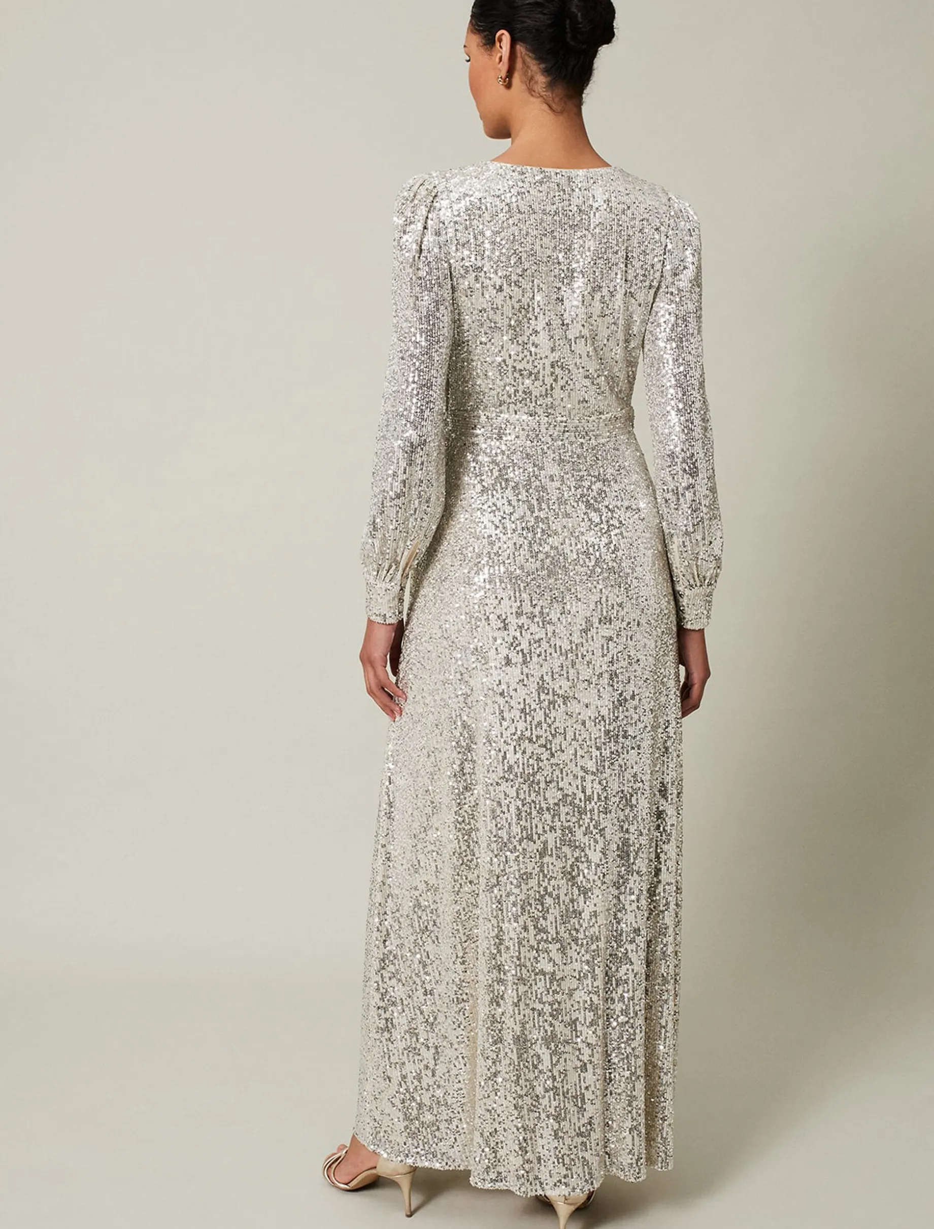 Dresses^Phase Eight Amily Sequin Maxi Dress Silver