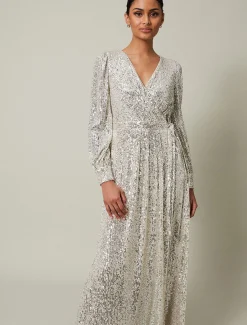 Dresses^Phase Eight Amily Sequin Maxi Dress Silver