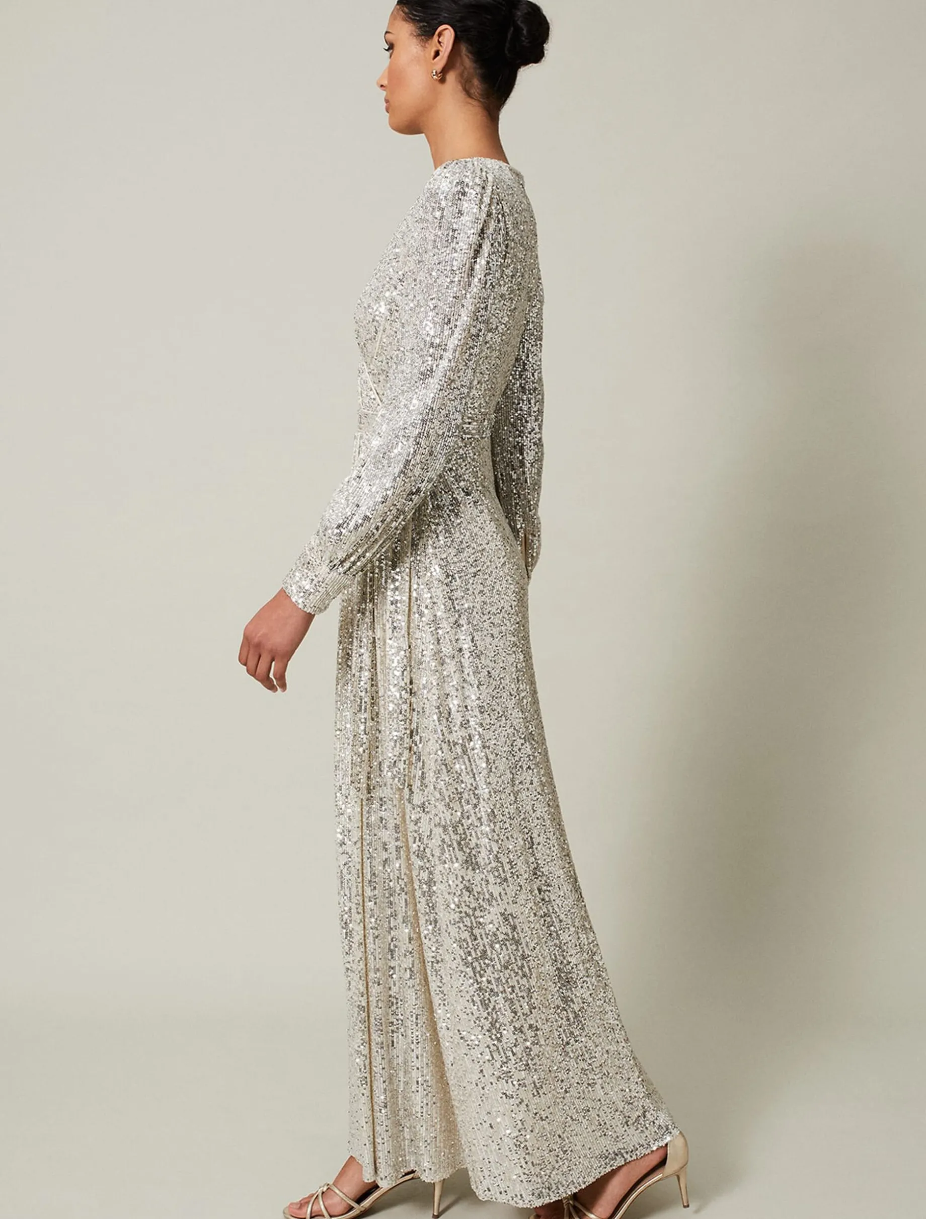 Dresses^Phase Eight Amily Sequin Maxi Dress Silver