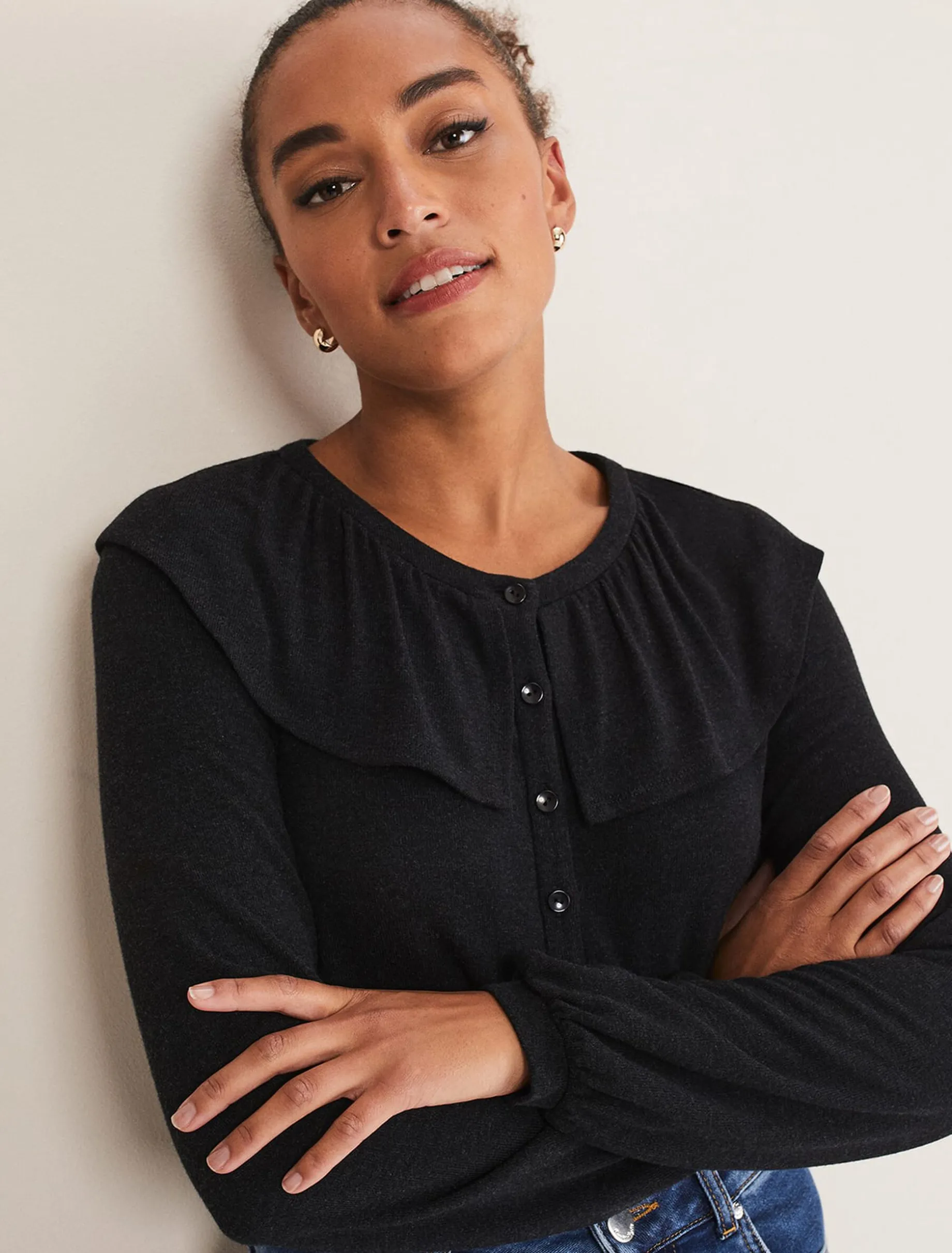 Tops & T-Shirts^Phase Eight Anda Frill Detail Bor Top Charcoal