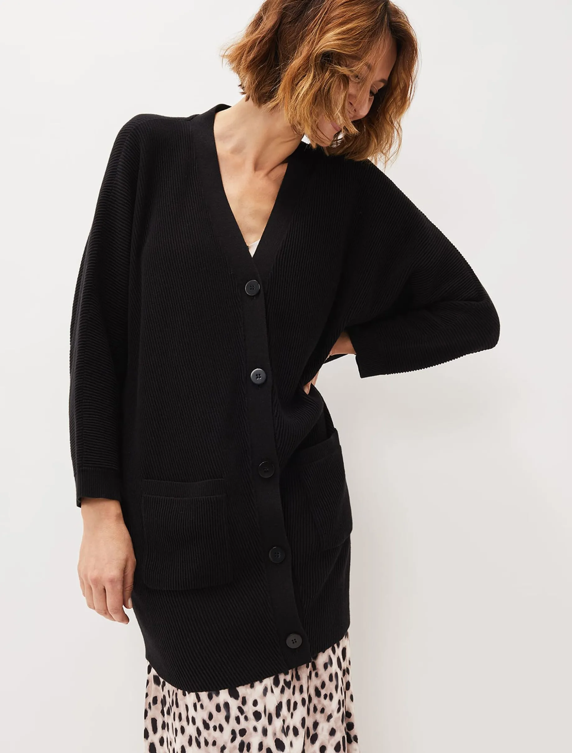 Knitwear^Phase Eight Annabella Ribbed Cocoon Cardigan Black